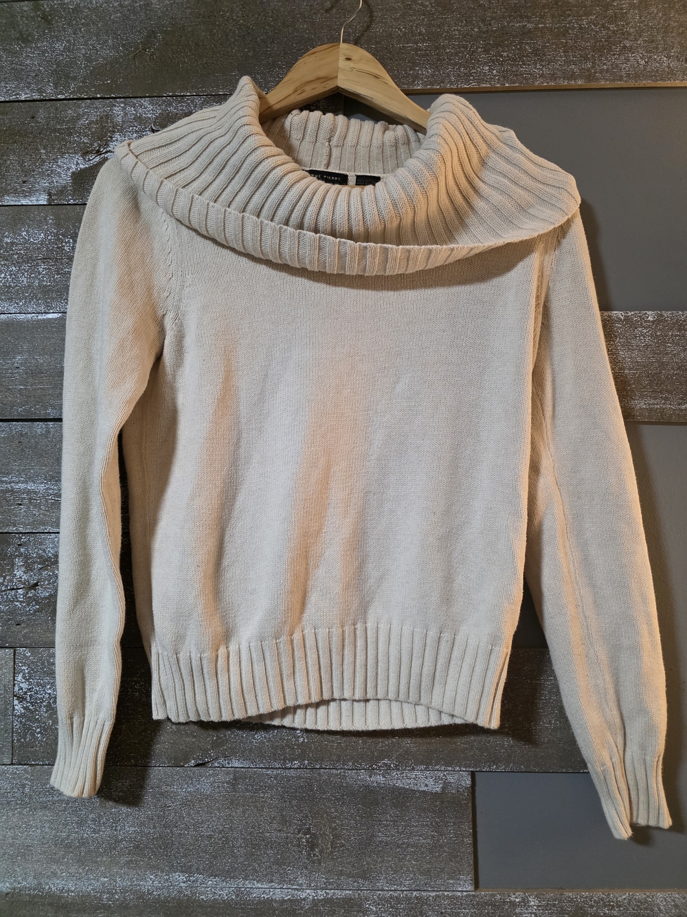 JEANNE PIERRE Cream Ribbed Cowl Neck Sweater